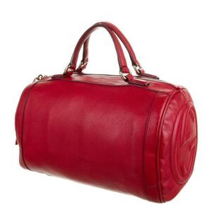 Auth Gucci Red Leather SoHo Boston Bowler Doctor Top Handle Tote Bag Duffel